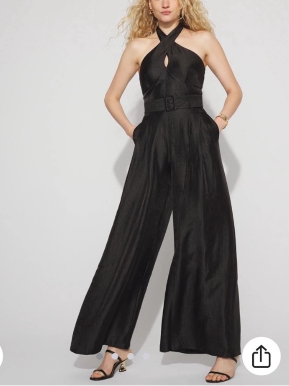 White House Black Market Black Halter Wide-Leg belted Jumpsuit New